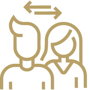 Gold icon of a male and female identifying outstanding attributes, personal challenges and opportunities for growth