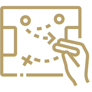Gold tactics icon co-creating the plan to maximise strengths, mitigate challenges and provide motivation.